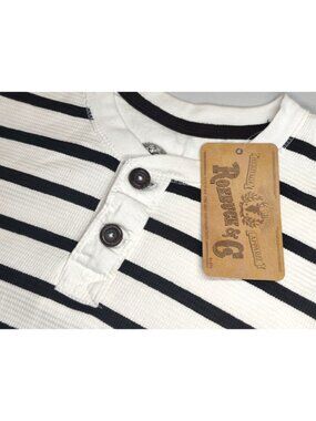 Roebuck Co Shirt Young Mens L Waffle Thermal Henley White Black Striped NWT